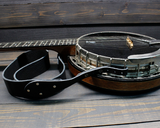 Black Leather Banjo Strap