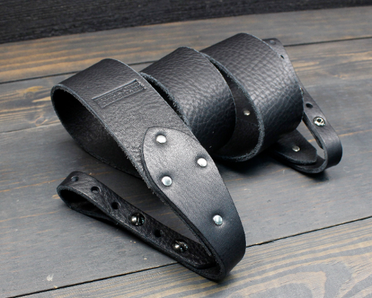 Black Leather Banjo Strap - Rusty Knuckles