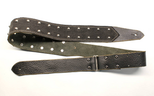 Black Leather Guitar Strap with Denim and Studs
