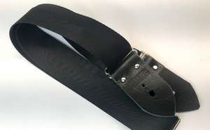 Black Guitar Strap Made From Seat Belt Material With Leather Ends