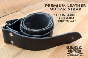 Black Leather Guitar Strap Traditional Style