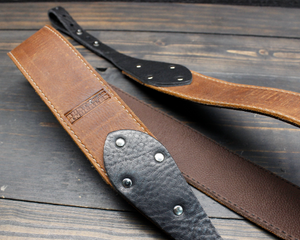 Brown Leather Banjo Strap with Black Ends