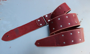 Ox Blood Red Leather Guitar Strap with Small Studs