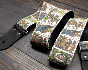 Guitar Strap with Tarot Card Illustration Made On Custom Printed Fabric and Seat Belt Material