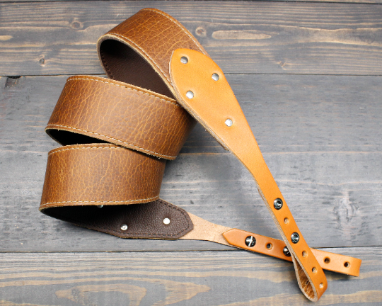 Black Leather Guitar Strap With Western Style Round Star Pattern Conch -  Rusty Knuckles