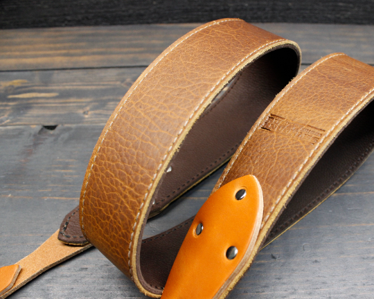 Two Tone Brown Leather Banjo Strap - Rusty Knuckles