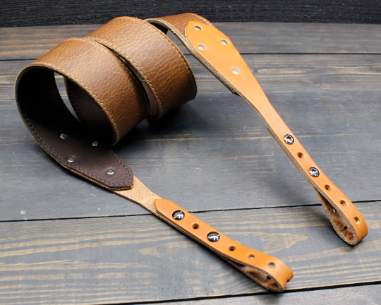 Two Tone Brown Leather Banjo Strap - Rusty Knuckles