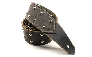 Black Leather Guitar Strap with Denim and Studs