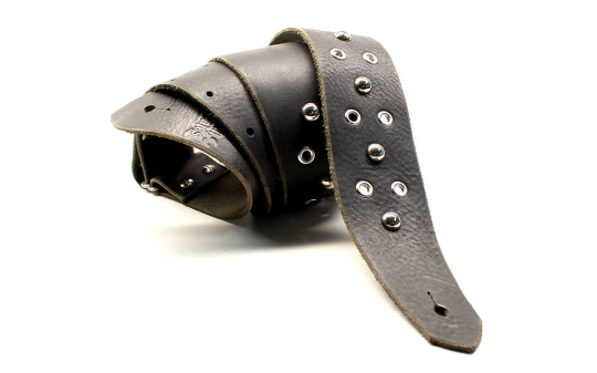 Black Leather Guitar Strap With Western Style Round Star Pattern Conch -  Rusty Knuckles