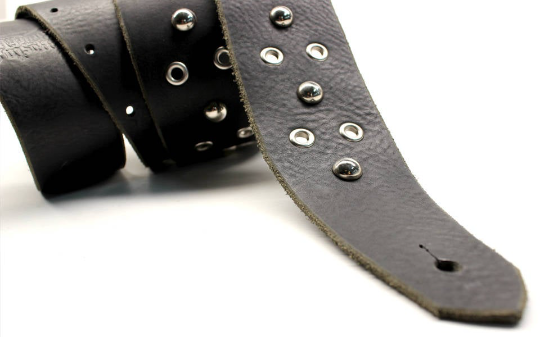 Black Leather Guitar Strap With Western Style Round Star Pattern Conch -  Rusty Knuckles