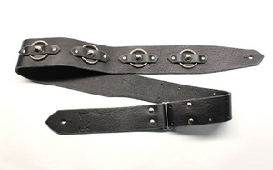 Black Leather Guitar Strap with Steel Ring and Studs