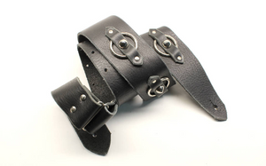 Black Leather Guitar Strap with Steel Ring and Studs