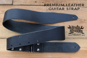 Black Leather Guitar Strap Traditional Style