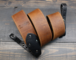 Brown Leather Banjo Strap with Black Ends