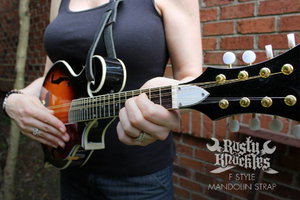 F Style Mandolin Strap Made With Black Leather