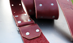 Ox Blood Red Leather Guitar Strap with Small Studs