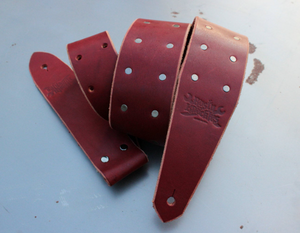 Ox Blood Red Leather Guitar Strap with Small Studs