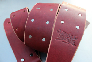Ox Blood Red Leather Guitar Strap with Small Studs