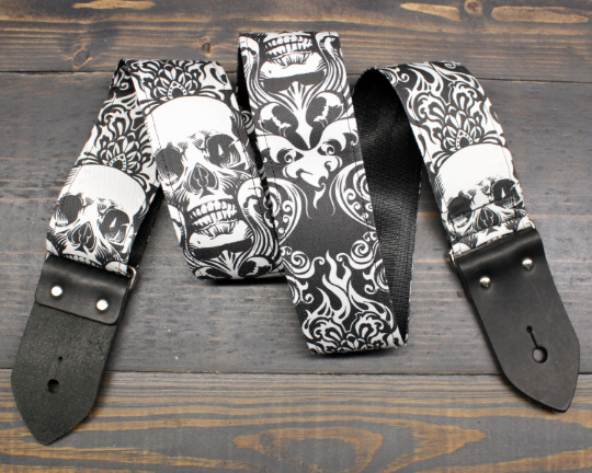 Black Leather Guitar Strap With Western Style Round Star Pattern Conch -  Rusty Knuckles