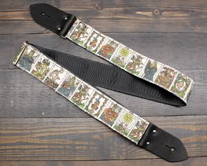 Guitar Strap with Tarot Card Illustration Made On Custom Printed Fabric and Seat Belt Material